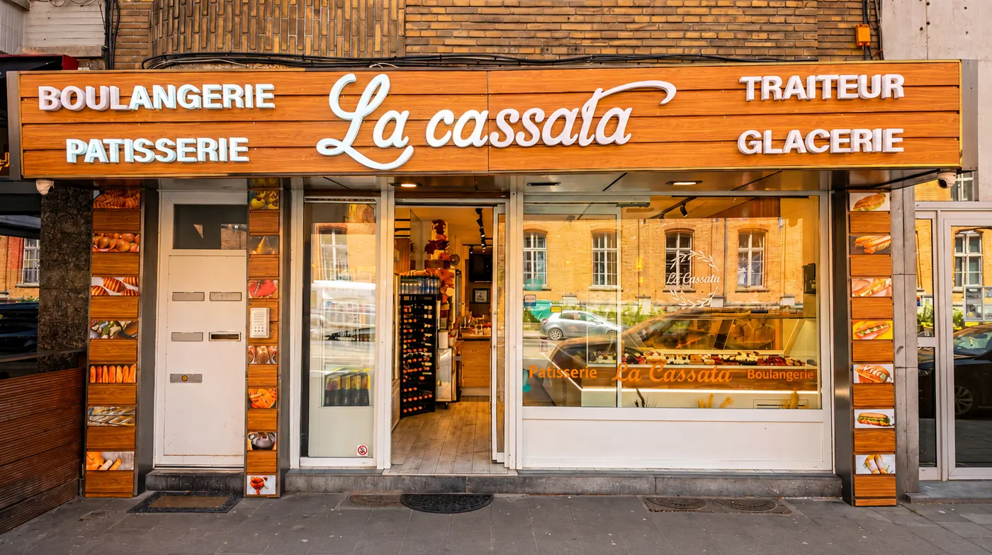 Devanture de La Cassata, boulangerie pâtisserie artisanale Avenue Charles-Quint à Ganshoren, Bruxelles